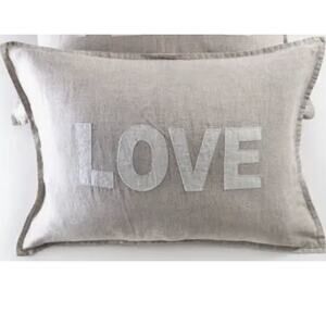 2 Pom Pom At Home Organic Linen Pillow Shams By Hilde Leiaghat LOVE Button Close